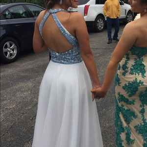 Size 0 prom dress white & blue with silver beading
